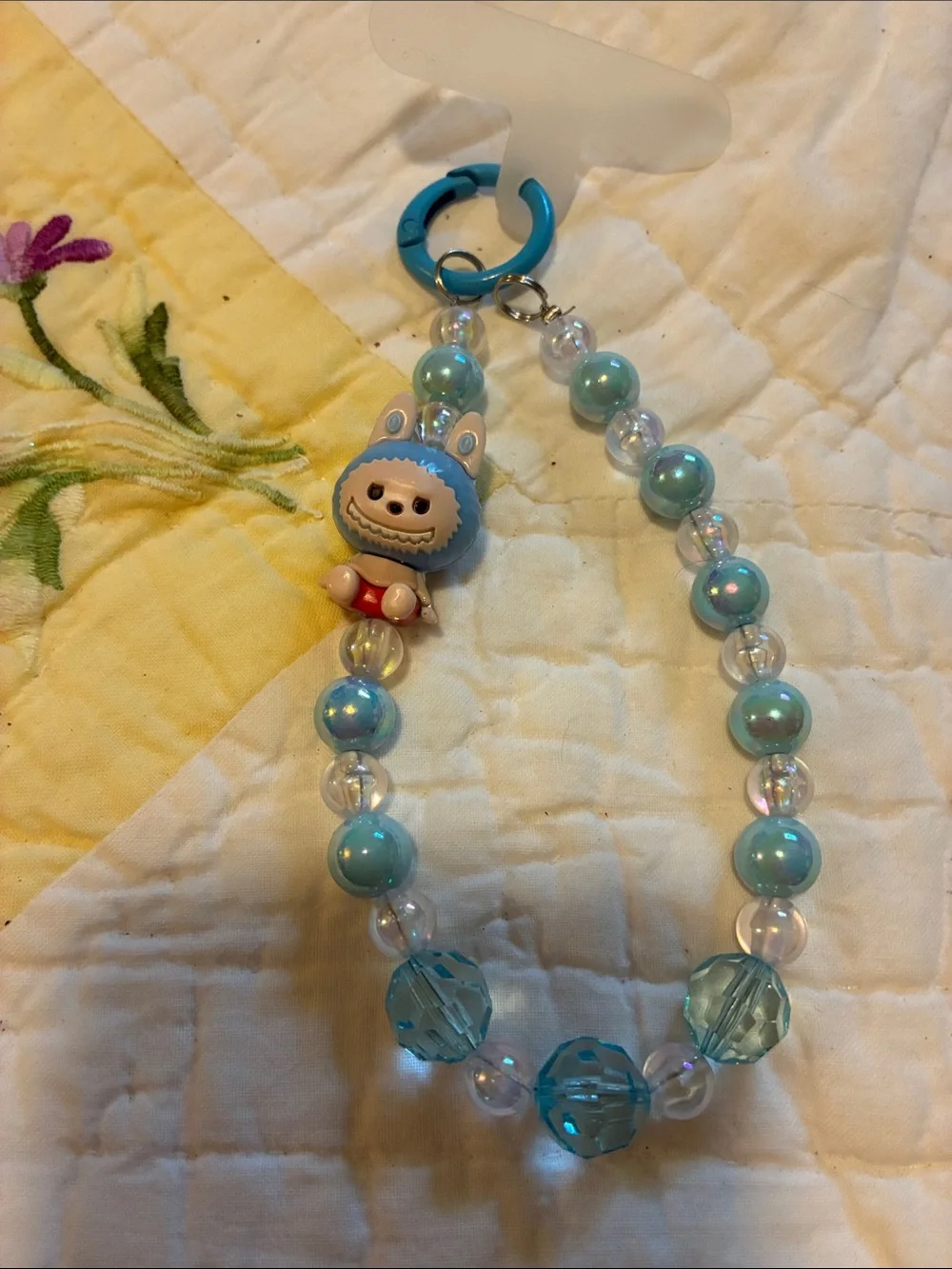 NWT’s- Cute Beaded Blue Bunny Monster Keychain in Blue & Clear Beads